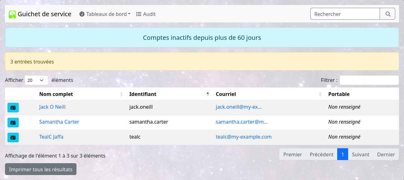 Service Desk 0.6 - Tableau de bord des comptes inactifs